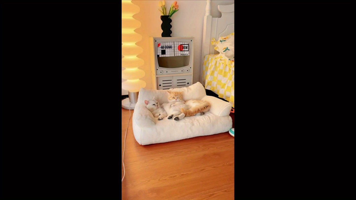 Cozy Cat Palace Large Cat Bed Sofa Ultra Soft Fluffy Anti Slip White Pet Couch for Cats and Small Dogs - Sales Savvy Shop