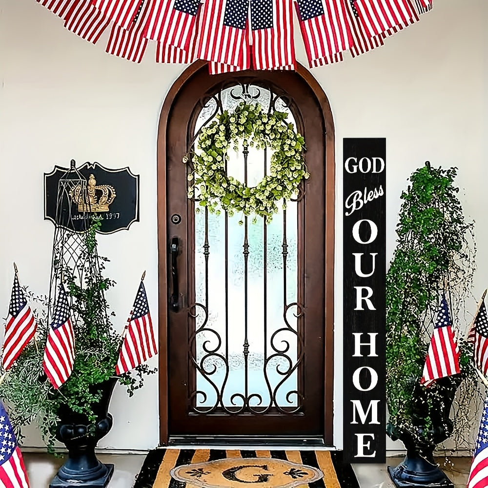 6FT Rustic Black Wooden Bless Our Home Porch Sign 9.5x72 Inch Entryway Wall Decor for Front Door Farmhouse Decoration - Sales Savvy Shop